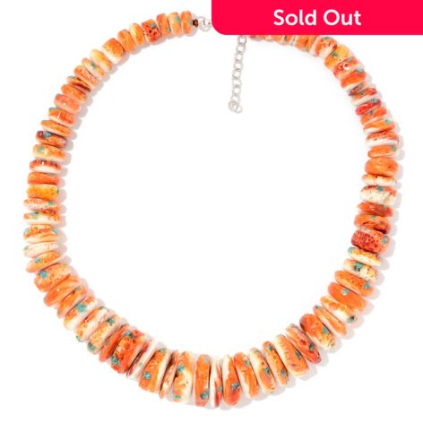 Orange Spiny Oyster Stainless Steel Necklace Turquoise Gemstones