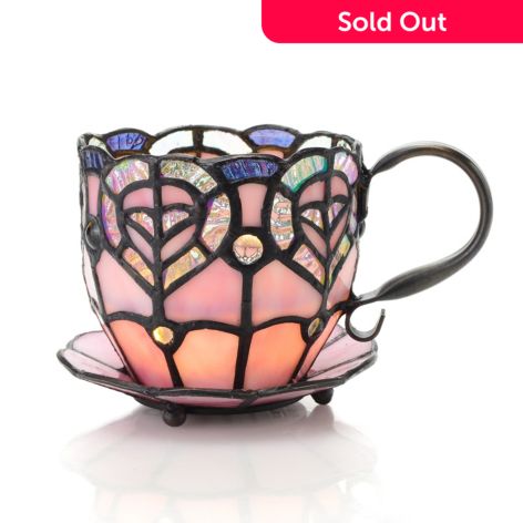 Tiffany-Style 6.5 Wireless LED Stained Glass Tea Cup Accent Lamp