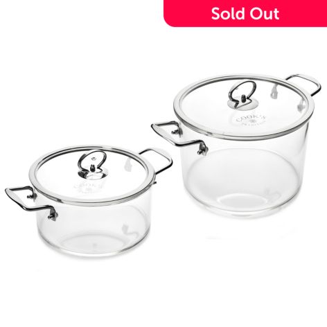 Cook's Tradition 3 qt & 6 qt Glass Pots w/ Lids & Storage Bags 