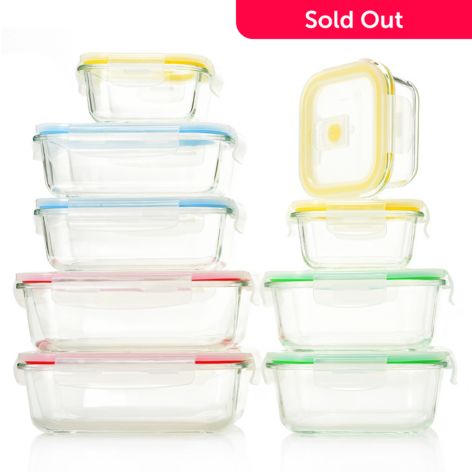 Vremi Keep It Glassy 18-Piece Glass Food Storage Container & Lid