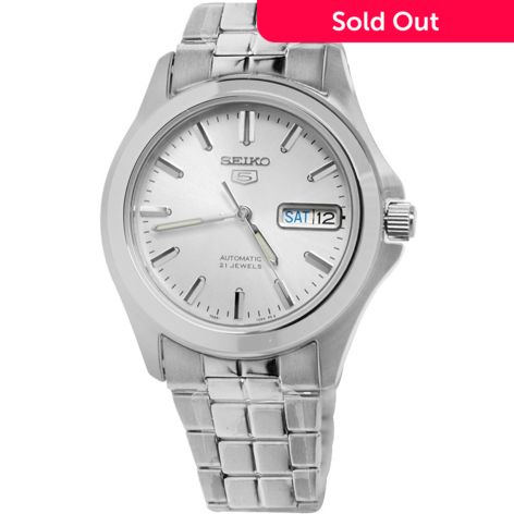 Seiko 38mm Automatic Day & Date White Dial Silver-tone Stainless Steel  Bracelet Watch (SNKK87K1) 