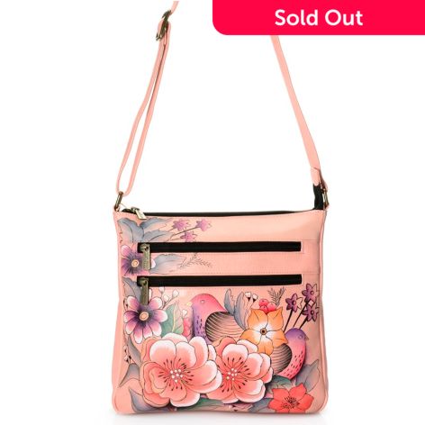 Small Leather Shoulder Bag Crossbody Purse For Women - Hand Painted in  Colors of Peach Turquoise & Lilac - One Of A Kind