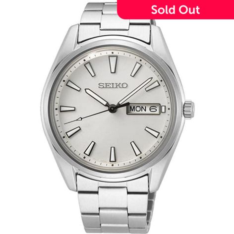 Seiko 40mm Essentials Quartz Day & Date Silver-tone Watch 